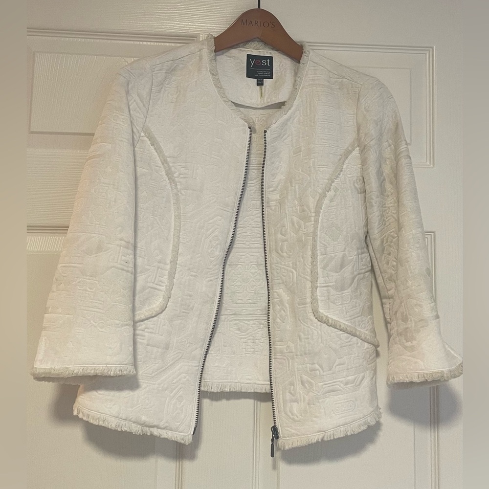 YEST White Quilted Zip Front Cropped Sleeve Jacket Size 6